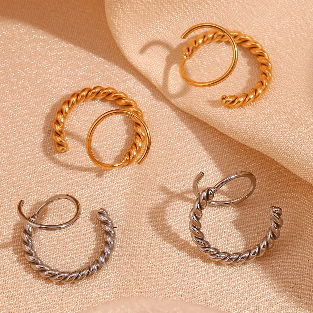 Vintage Minimalist Stainless Steel Twist Helix Hoop Earrings 18K Gold Silver Plated Fashion Commute Women Jewelry Gift