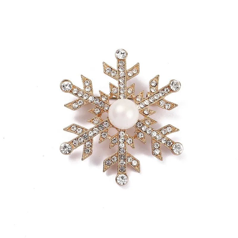 Snowflake Brooch Alloy Rhinestone Sparkling Faux Artificial Pearl Pin Christmas Winter Accessories For Women Wedding Party