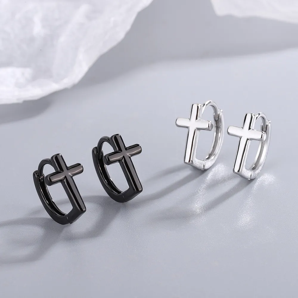 Minimalist Cross Hoop Earrings Copper Simple Fashion Jewelry For Men Women Unisex Electroplated