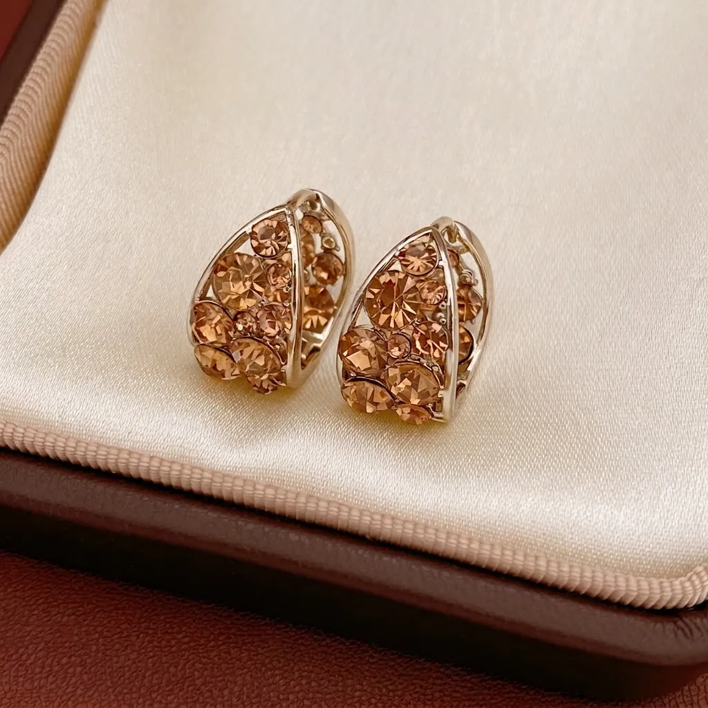 Boucles D'oreilles Créoles Élégantes En Forme De U En Alliage Strass Champagne Avec Tige En Argent Sterling 925