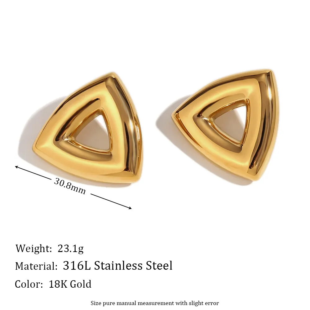Vintage Stainless Steel 18K Gold Plated Heart Geometric Wave Stud Earrings For Women Hollow Melting Heart Triangle Spiral Fashion Jewelry