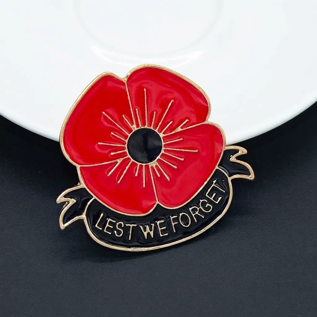 Broche Fleur De Coquelicot Alliage De Zinc Émail Lest We Forget Épinglette Commémorative Bijoux Élégants Pour Femmes