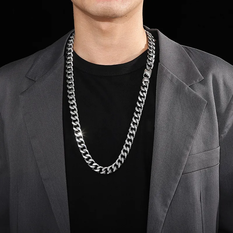 Men Cuban Link Chain Necklace Silver Stainless Steel Polished Bold Heavy Duty Hip Hop Style Fashion Jewelry Accessories Gift