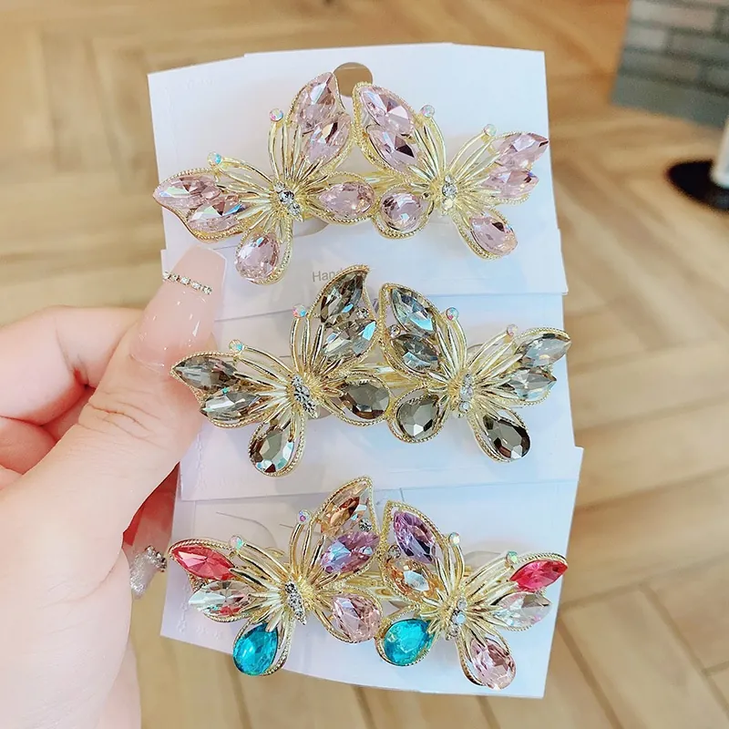 Butterfly Hair Clip Alloy Crystal Rhinestone Spring Clip Elegant Korean Style Sweet Hair Accessories For Women