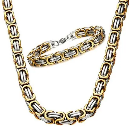 Men Byzantine Chain Necklace Stainless Steel Gold Silver Two Tone Hip Hop Jewelry Thick Link Choker Husband Boyfriend