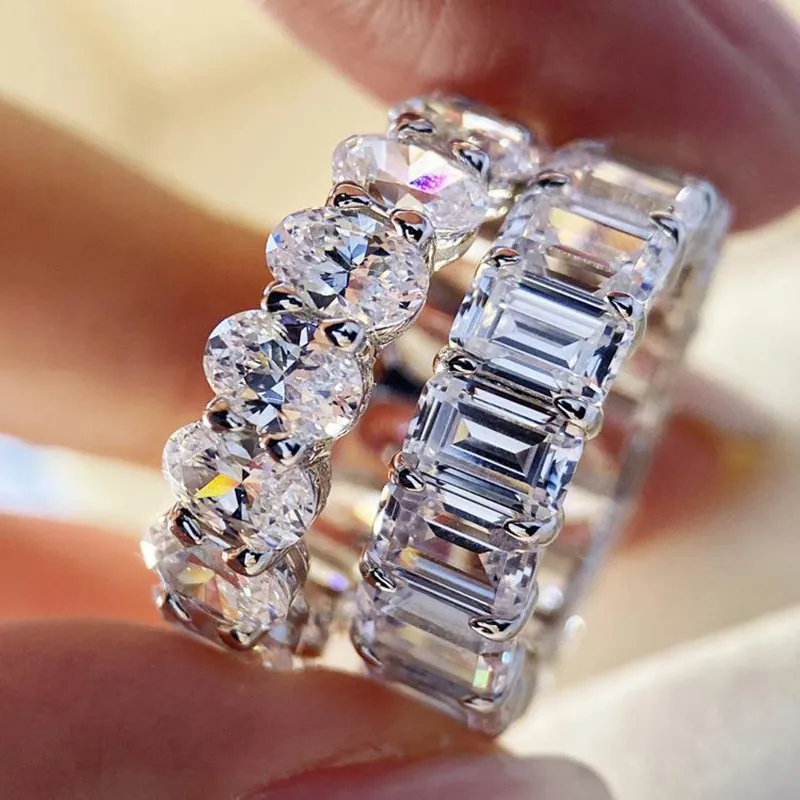 Anello Eternity Rame Zircone Ovale Taglio Smeraldo Regolabile Aperto Geometrico Gioielli Eleganti Per Donne