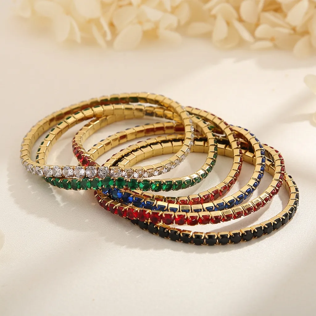 Bracciale Tennis In Acciaio Inossidabile Con Zirconi Tondi Elastico Filo Singolo Gioielli Stile Street Hip Hop Uomo Donna