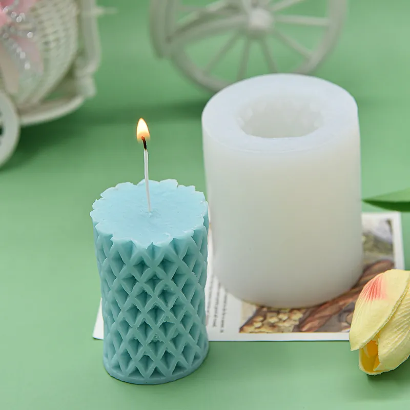 Cylinder Candle Mold Silicone Geometric Grid Texture For DIY Aromatherapy Plaster Resin Handcrafting Home Decor