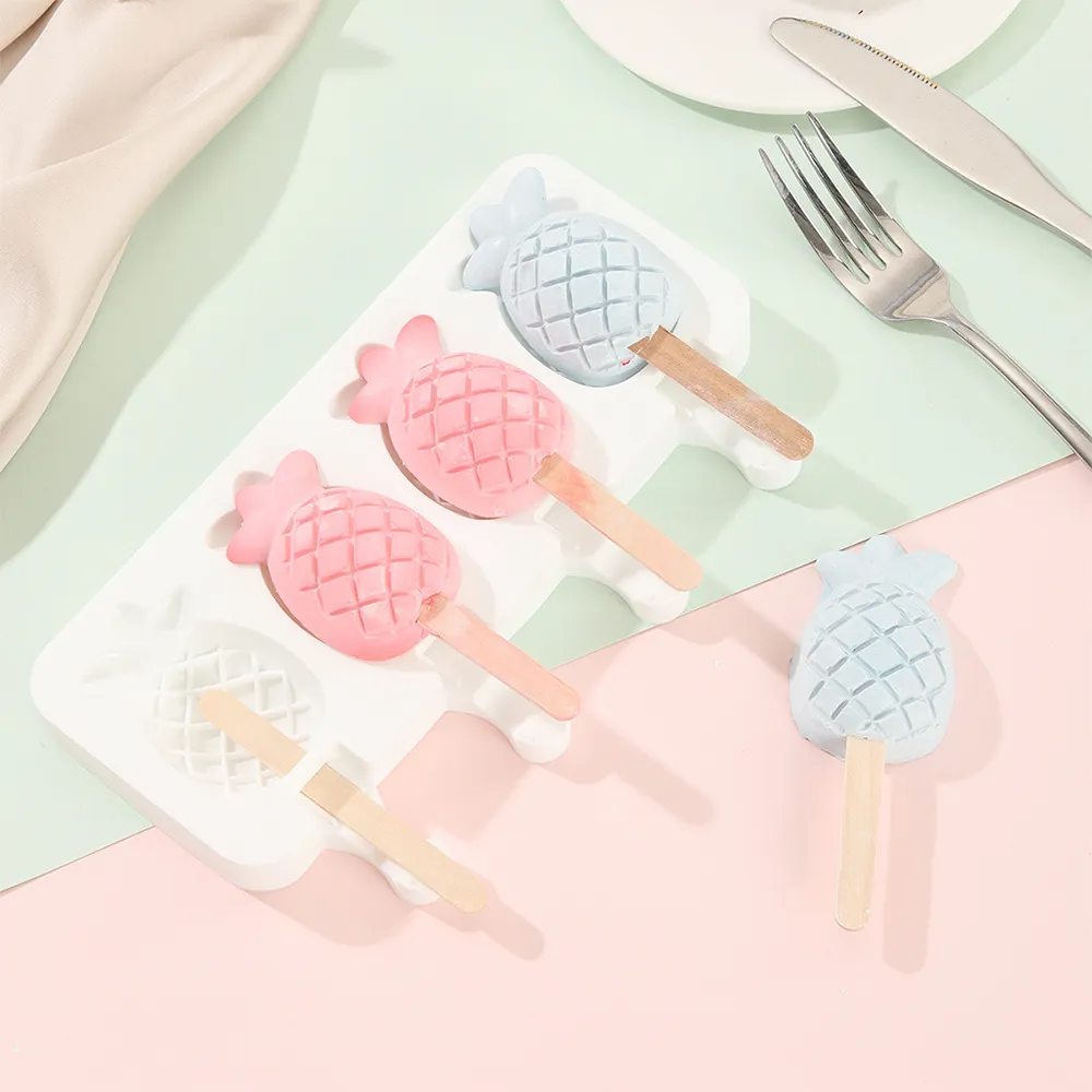 Food Grade Silicone Ice Cream Mold DIY Popsicle Maker Pineapple And Geometric Pattern Kitchen Baking Mold Tool