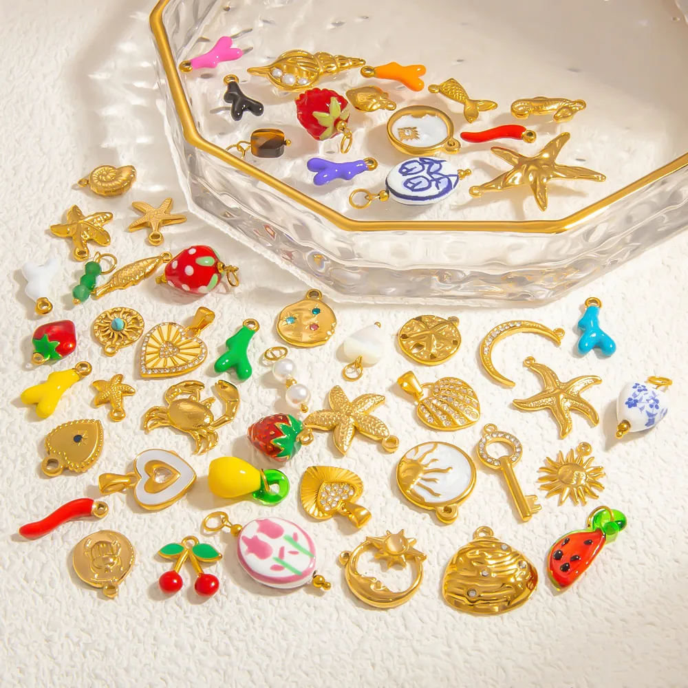 Ciondoli In Acciaio Inossidabile Smalto Cuore Frutta Oceano Stella Marina Sole Luna Creazione Di Gioielli Accessori Impermeabile