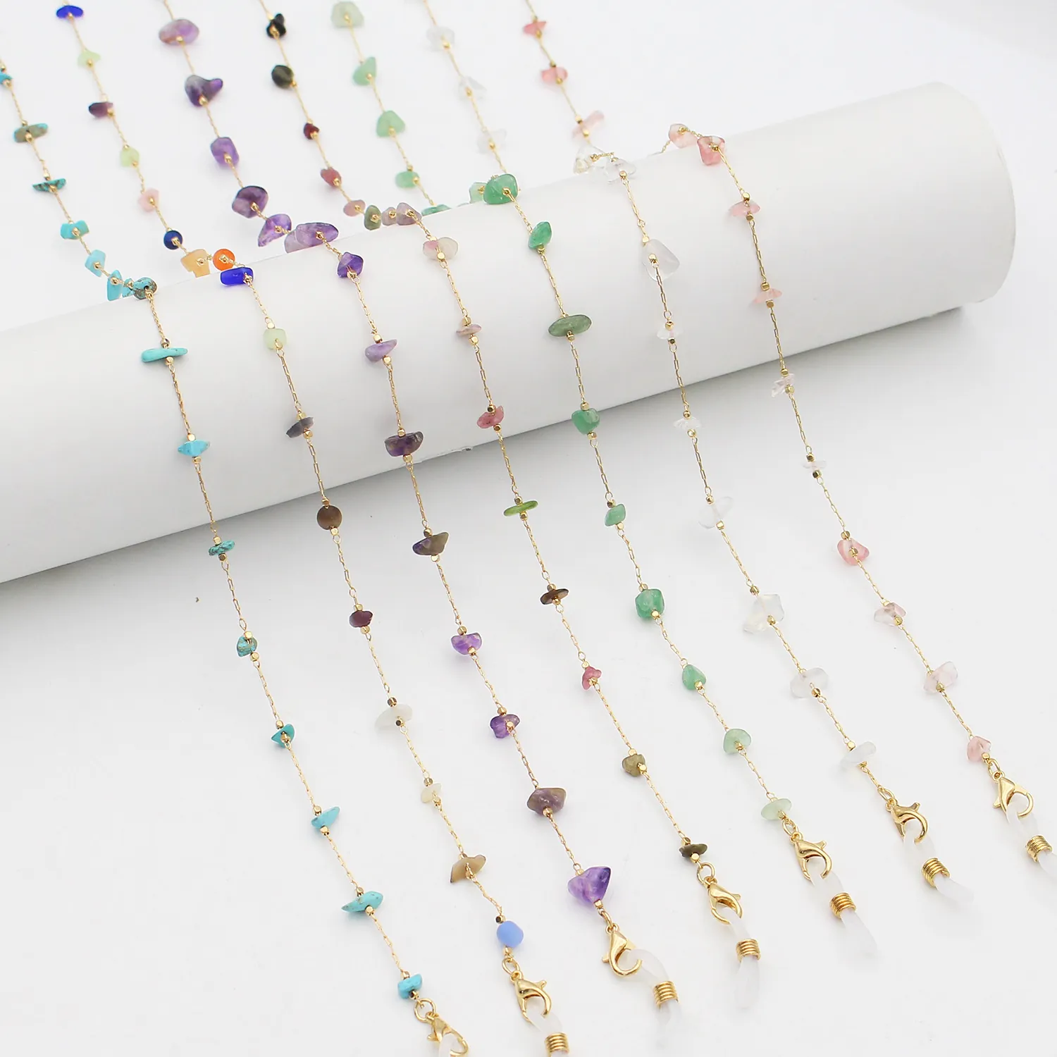 Natural Crushed Stone Glasses Chain For Women Non-Slip Metal Alloy Eyewear Strap Decorative Anti-Lost Holder Lanyard