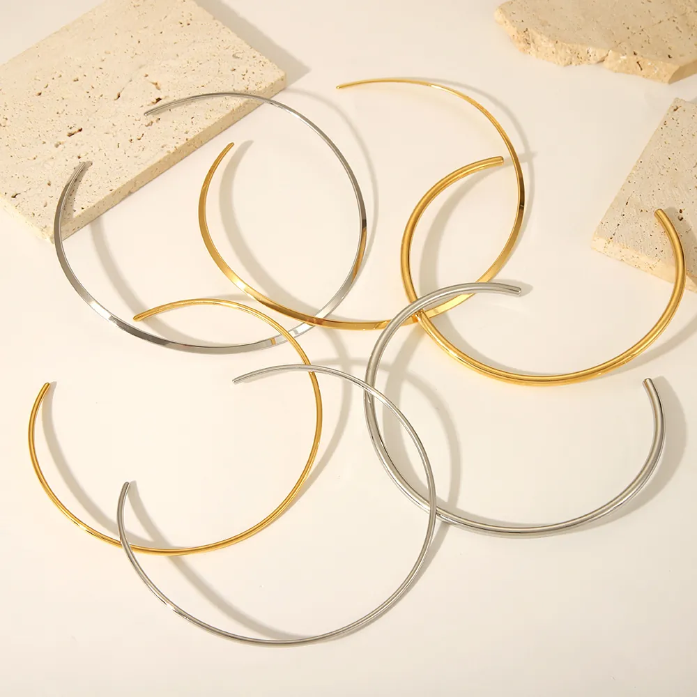 Minimalistischer Edelstahl Torques Choker Halsring Wasserdicht Geometrisch Offen Starrer Halsschmuck Für Damen