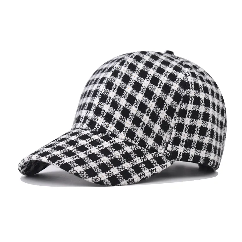 Retro Karierte Baseballkappe Für Damen Herren Verdickte Tweed Struktur Verstellbare Schirmmütze Lässig