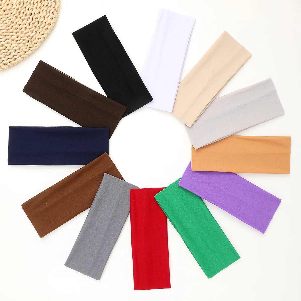 Solid Color Wide Headband Elastic Polyester Knitted Sweat Absorbent Sport Hair Band For Yoga Running Fitness Unisex