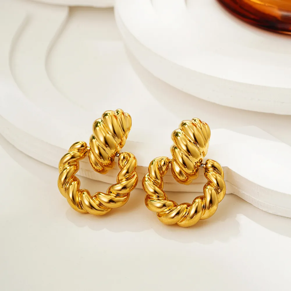 Orecchini a Cerchio Intrecciati Placcati Oro 18K Vintage per Donna Stile Retro Quiet Luxury Geometrico a Spirale Gioielli Croissant