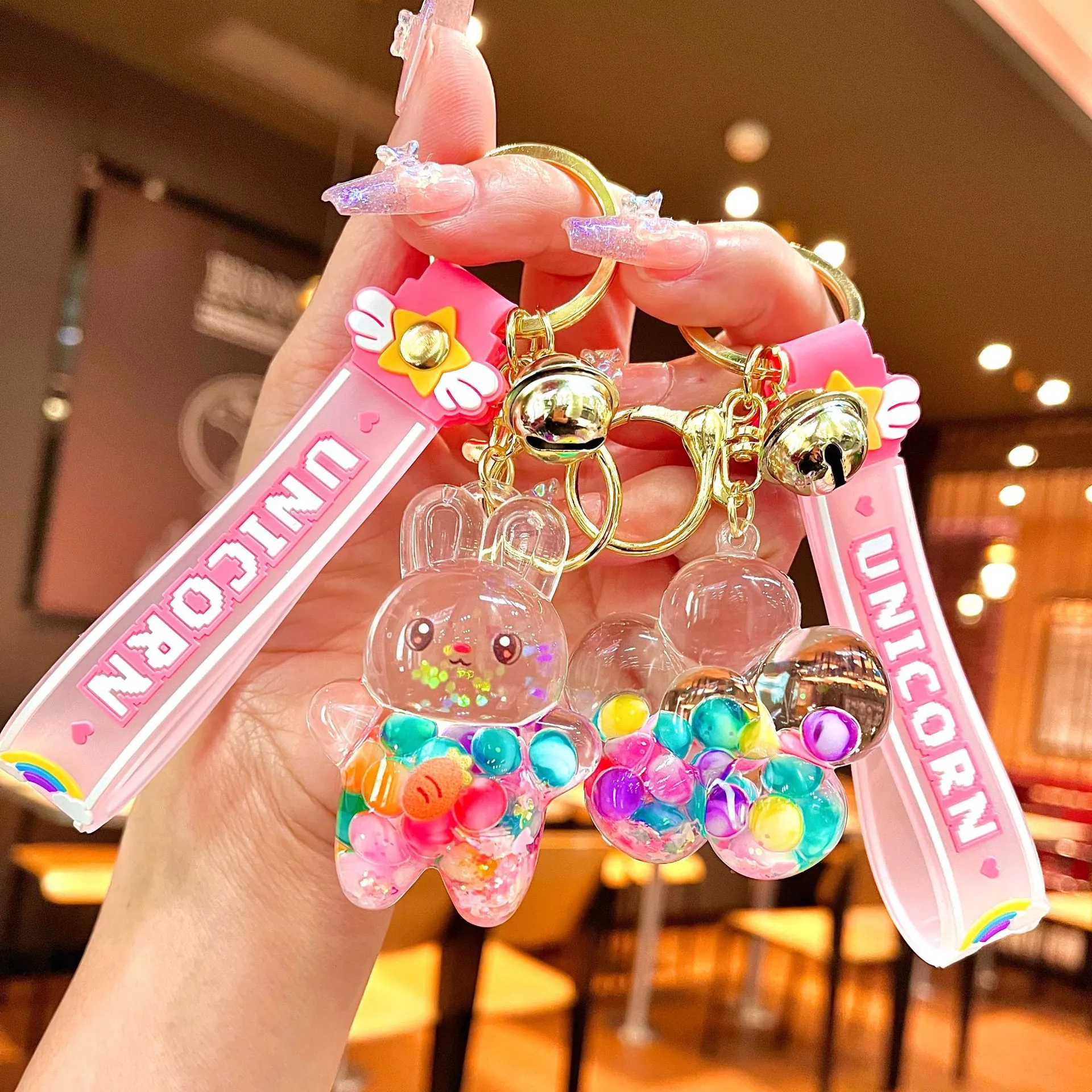 Cute Cartoon Animal Quicksand Keychain Liquid Glitter Acrylic Bag Charm Luminous Floating Sequins Keyring Pendant Gift