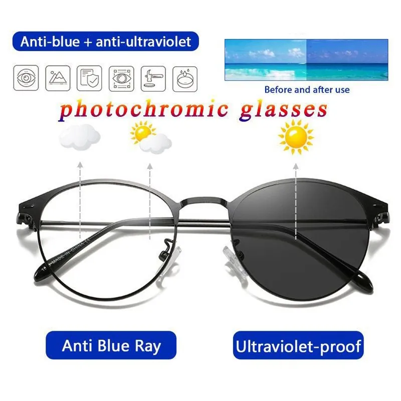 Montatura Per Occhiali Tondi Retrò Metallo Anti Luce Blu Fotocromatici Per Uomo Donna Stile Vintage
