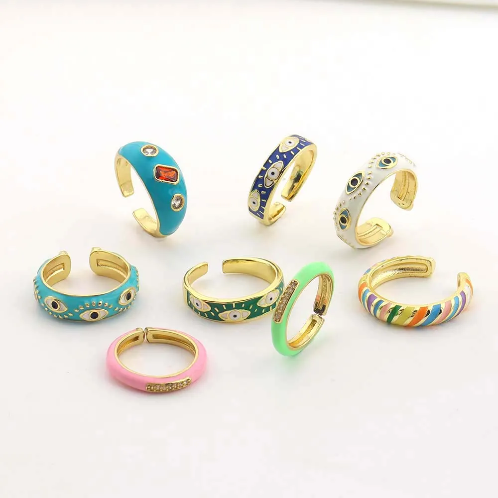 Anelli Aperti Smalto Malocchio Rame Zircone Regolabile Gioielli Di Moda Boemia Per Donne Regalo