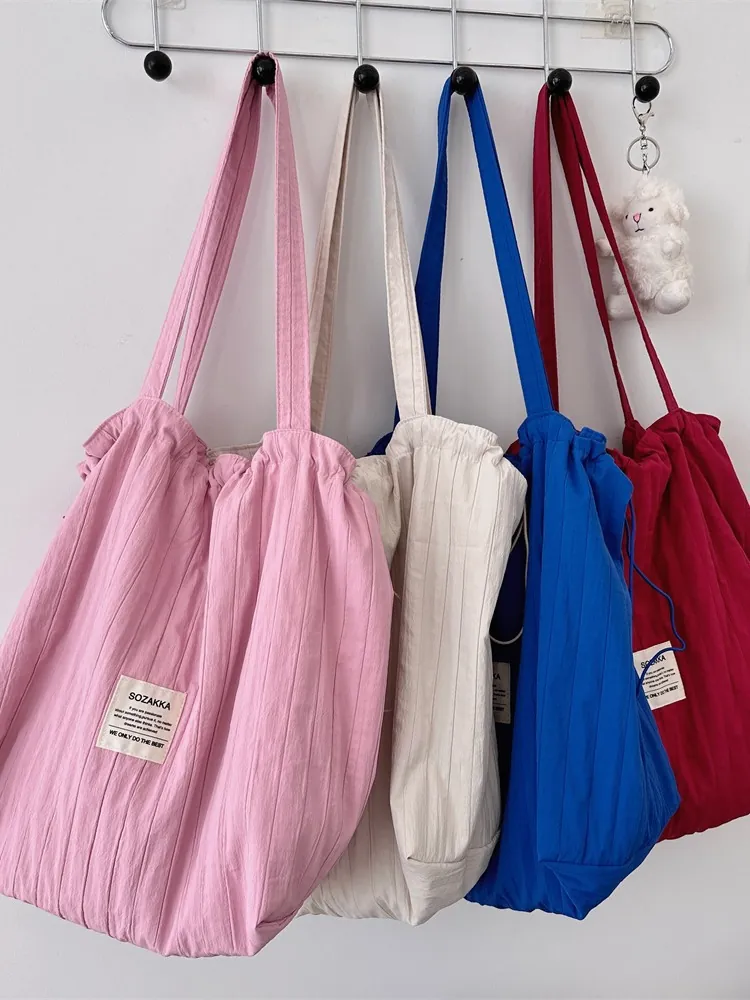 Sac À Épaule Plissé À Cordon De Grande Capacité Pour Femmes Fourre-Tout En Polyester Décontracté Pour Les Déplacements Quotidiens