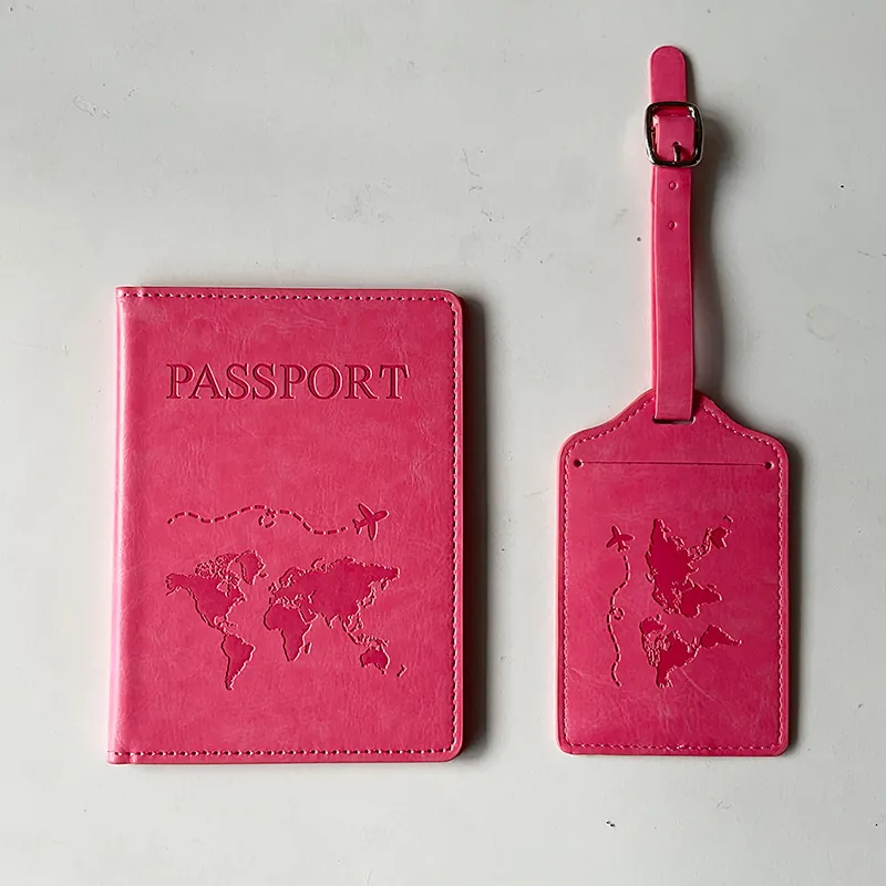 Passport Holder And Luggage Tag PU Leather World Map Embossed Vintage Business Travel Accessories Passport Cover Protection
