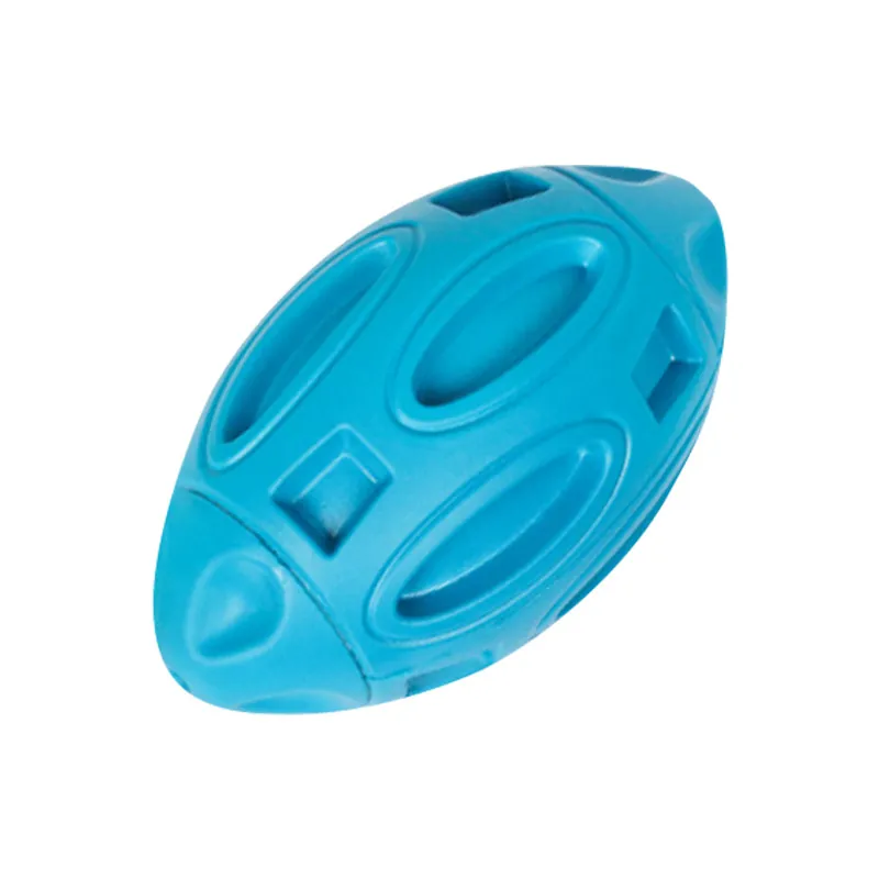 Natural Rubber Squeaky Dog Toy Rugby Shape Molar Teeth Cleaning Bite Resistant Washable Interactive Food Leaking Ball