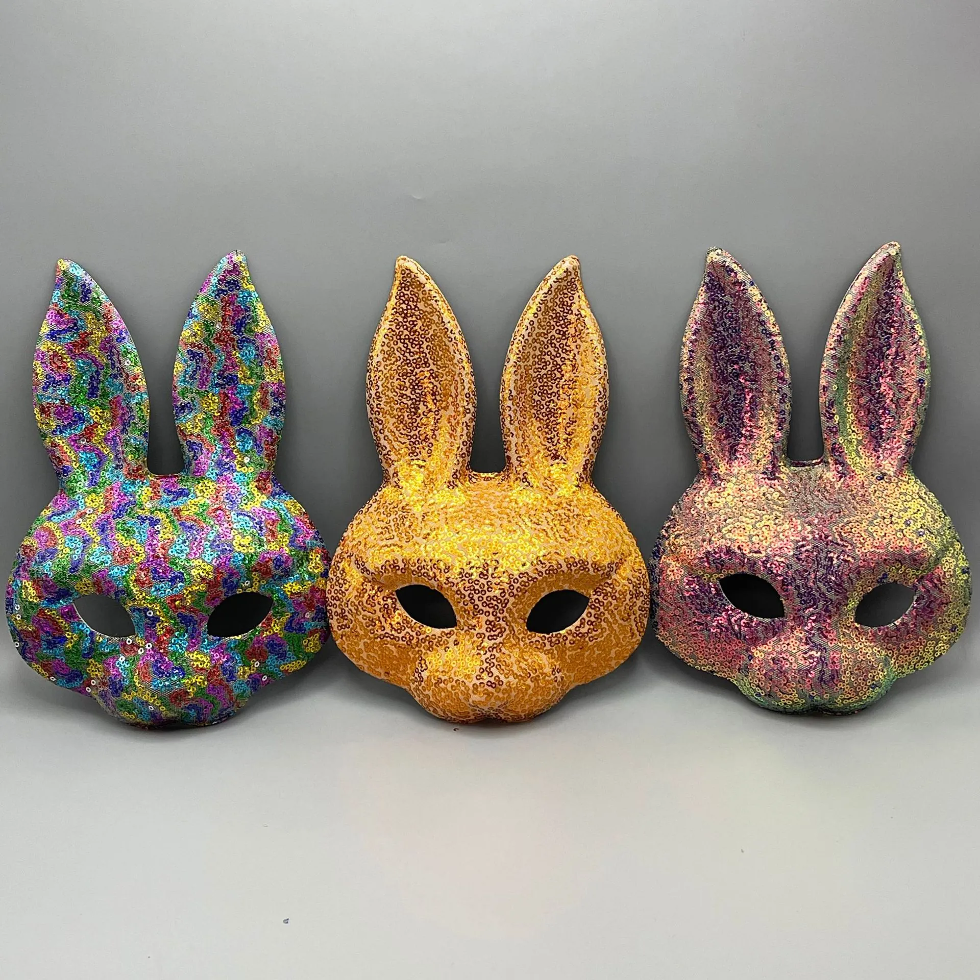Sequin Rabbit Mask Shiny Glitter Bunny Ears Masquerade Party Costume Accessories For Easter Halloween Cosplay Women Kids