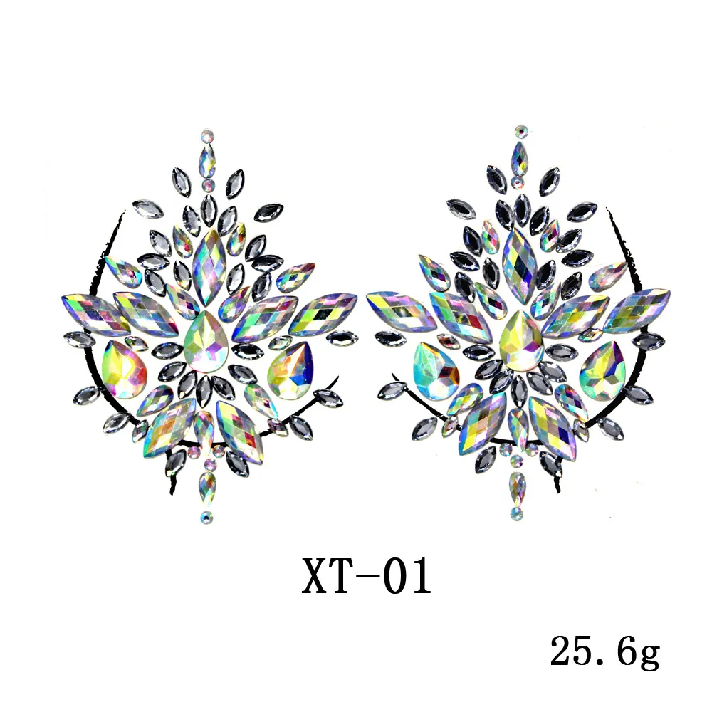 Rhinestone Body Jewelry Stickers Resin Crystal Chest Tattoo Adhesive Music Festival Rave Party Carnival Women