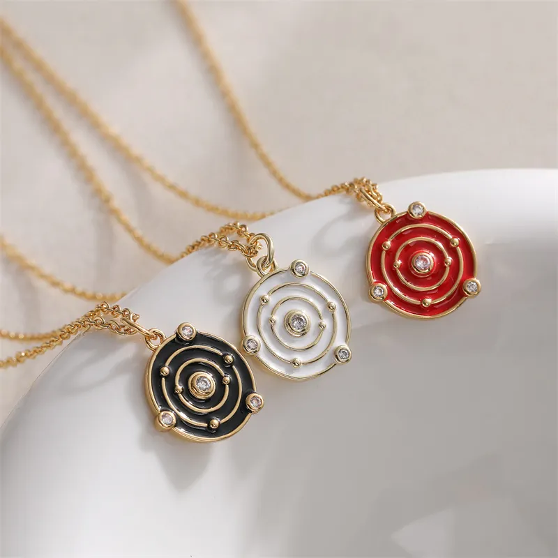 Collana Pendente Galassia Universo Sistema Solare Rame Smalto Cielo Stellato Cerchi Concentrici Cristallo Gioielli Donna