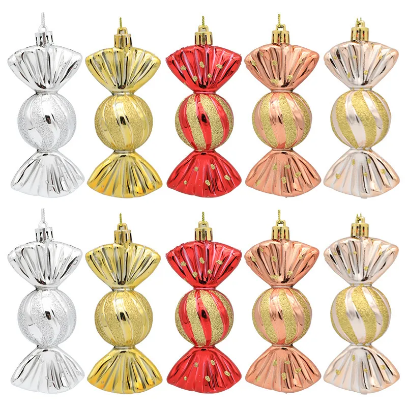 Candy Christmas Tree Hanging Ornaments Electroplated Plastic Glitter Spiral Texture Holiday Party Decoration Festive