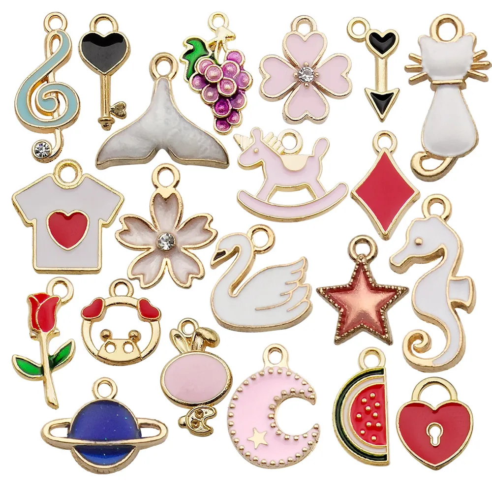 DIY Alloy Enamel Charms Fruit Animal Flower Celestial Shapes For Jewelry Making Pendants Necklace Bracelet Craft Findings