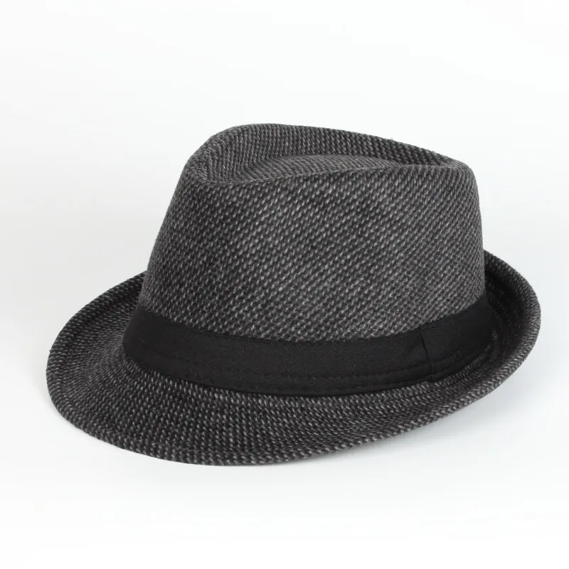 Classic Men Fedora Hat Retro British Style Trilby Jazz Caps With Black Ribbon Band Polyester Cotton Wool Blend Texture