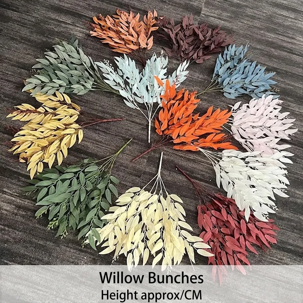 Artificial Willow Leaf Branch Satin Simulation Plant Stem For Wedding Home Decoration Long Leaf Multi Fork Faux Foliage