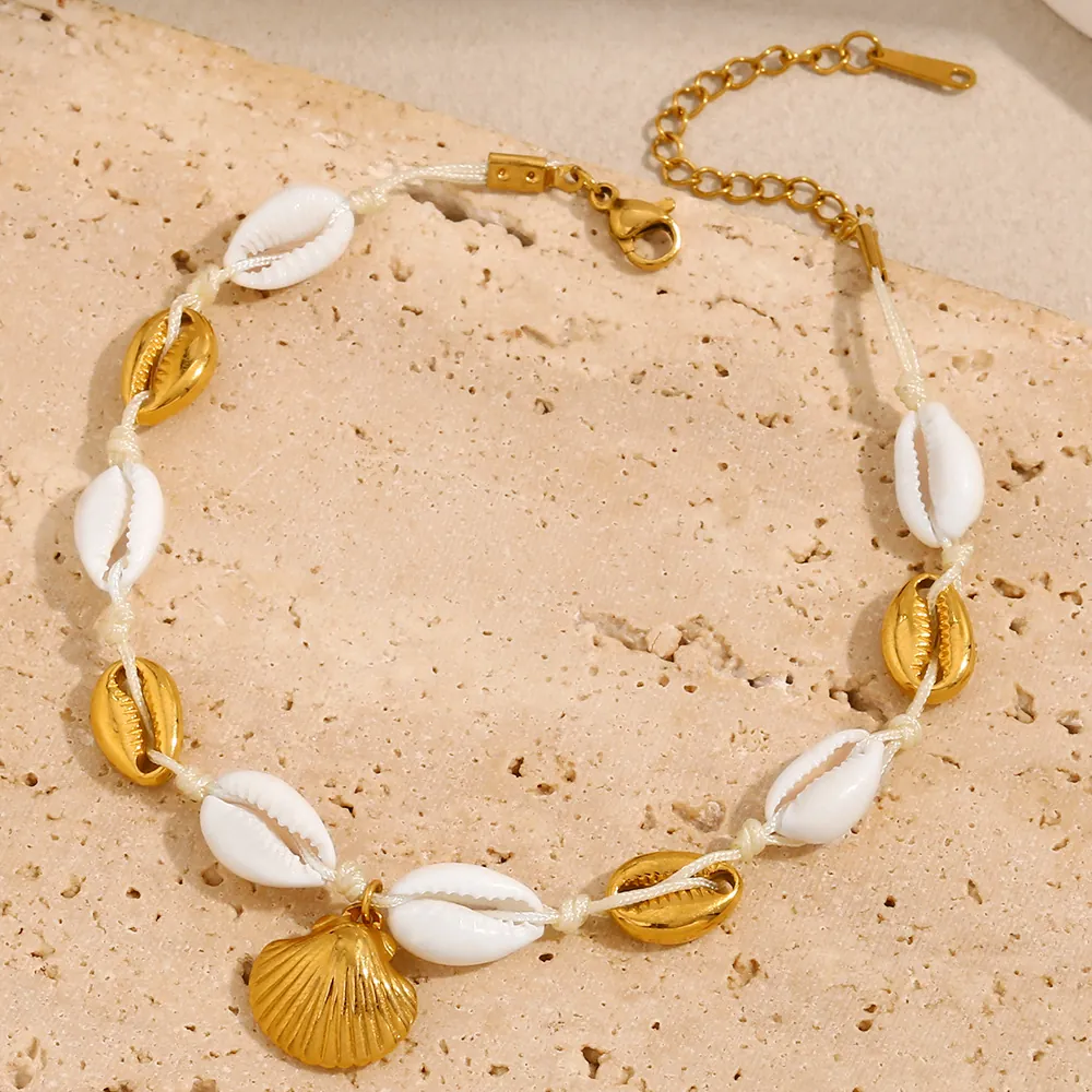 Cavigliera Con Conchiglia Boemia Acciaio Inossidabile Placcato Oro 18K Pendente Conchiglia Naturale Gioielli Da Spiaggia Donna