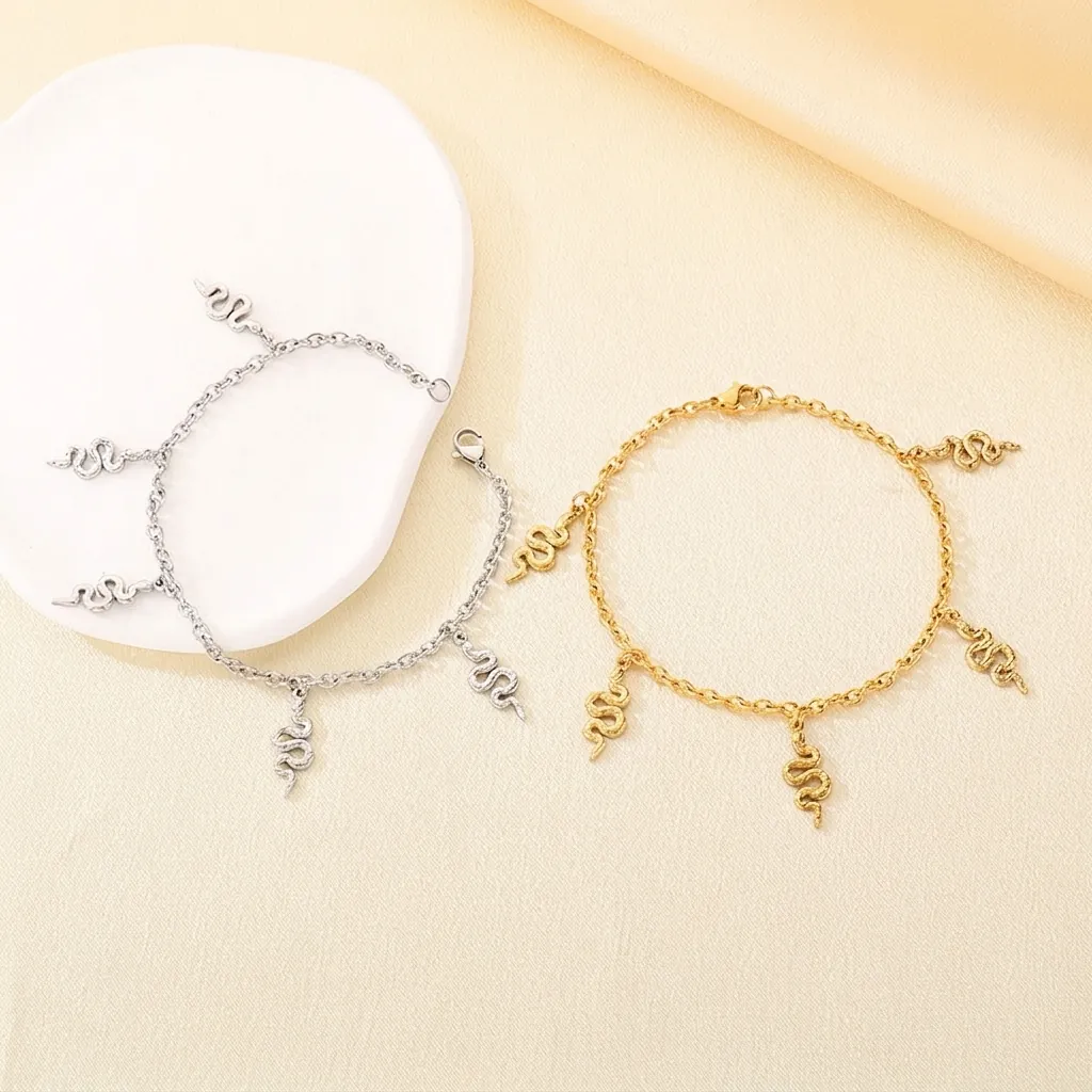 Bracelet Serpent Acier Inoxydable Pendentifs Animaux Bijoux Mode Femmes Filles Ton Or Argent