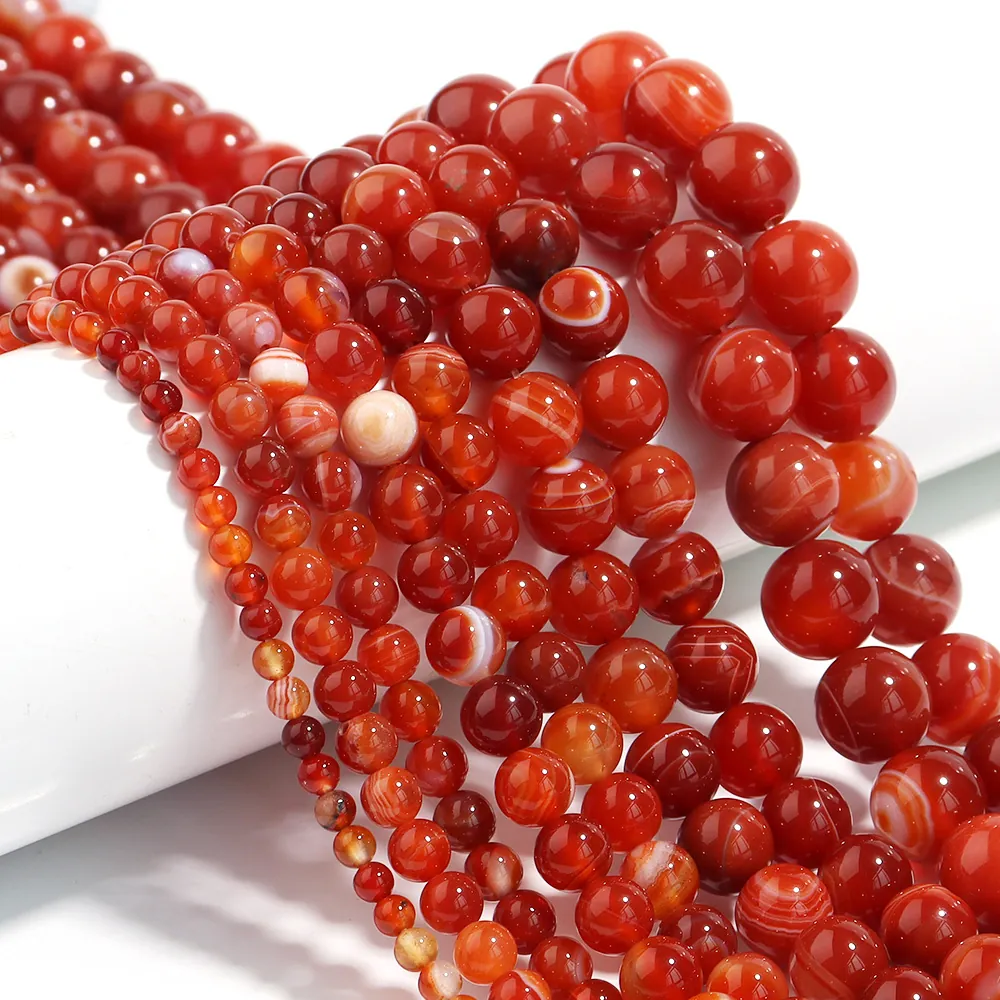Natuurlijke Rode Gestreepte Agaat Ronde Losse Kralen Gepolijste Edelsteen Voor DIY Sieraden Maken Armband Ketting Accessoires