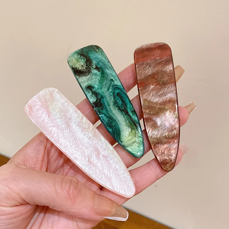 French Retro Acetate Hair Clips Marble Texture Pearlescent Duckbill Side Clip Elegant Styling Accessories For Women