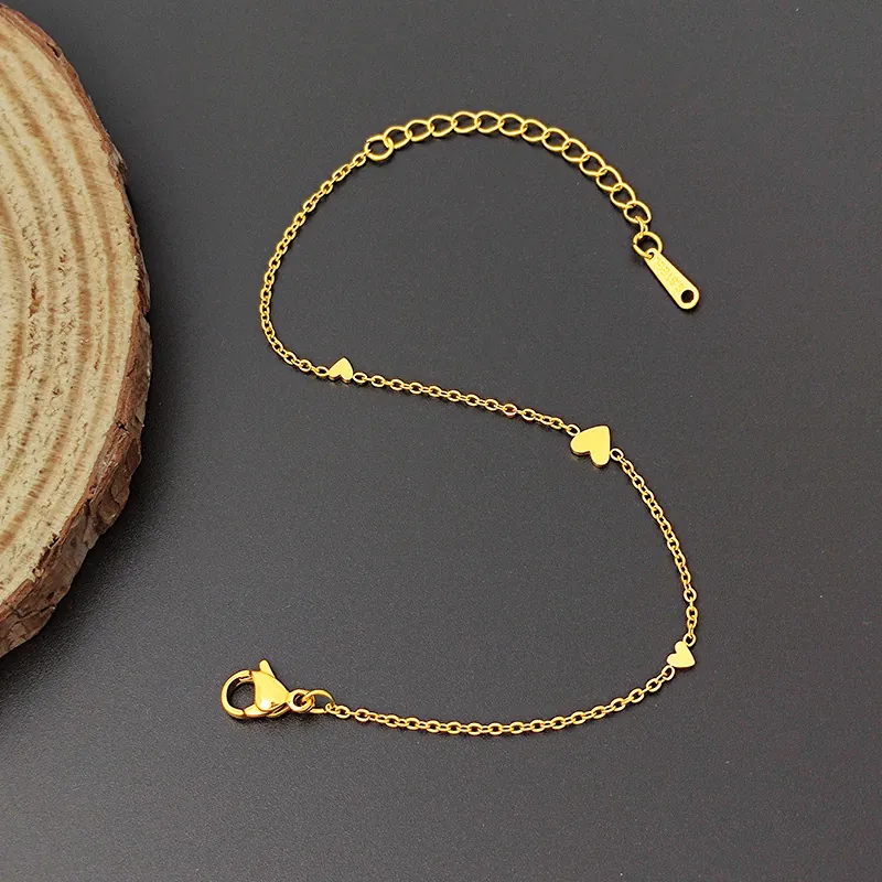 Heart Charms Bracelet Stainless Steel Gold Plated Delicate Minimalist Adjustable Chain Fashion Jewelry For Women