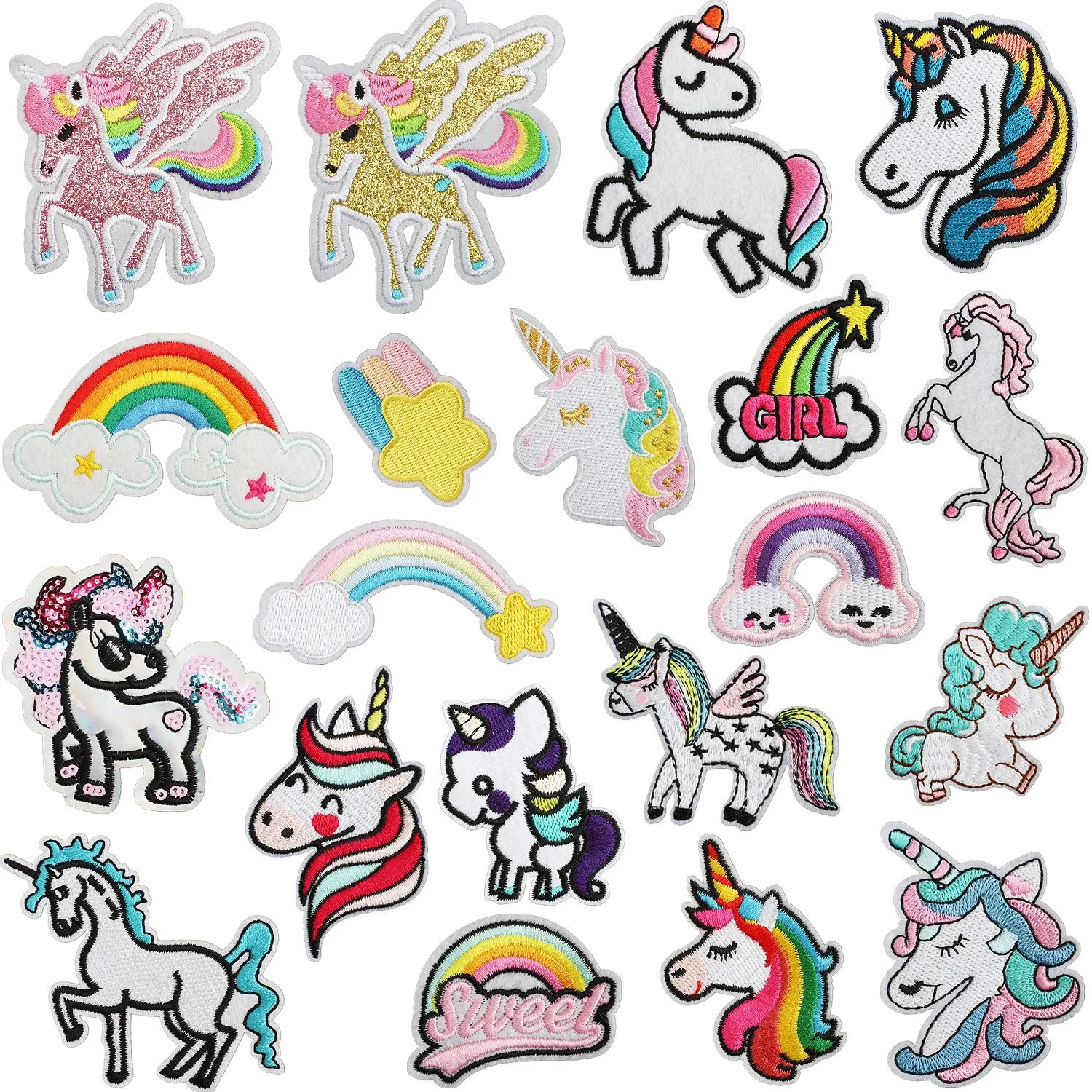 Unicorn Rainbow Embroidered Patches Polyester Fabric Appliques For Clothing Decoration Cartoon Style DIY Accessories