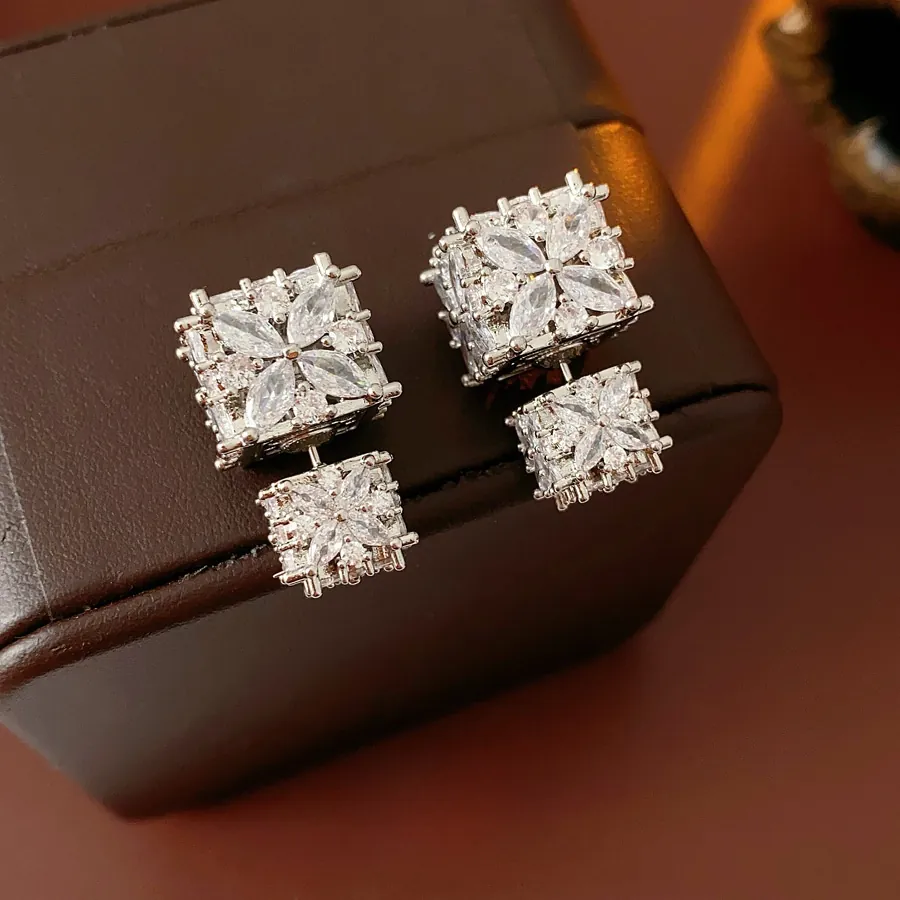 Boucles D'oreilles Carrées En Zircone Avec Tige En Argent Sterling 925 Cuivre Géométrique Luxe Pour Femmes
