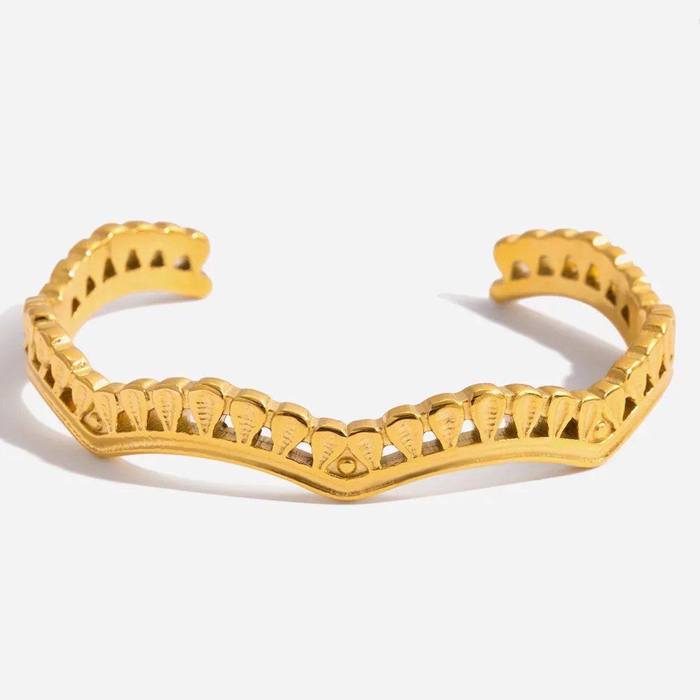 Vintage 18K Vergoldet Edelstahl Hohl Welle Armreif Für Damen Retro Elegant Strass Schmuck Armband Geschenk