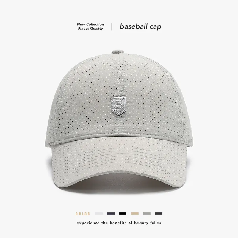 Men Laser Perforated Baseball Cap Nylon Breathable Quick Drying Summer Outdoor Sun Hat Adjustable Sports