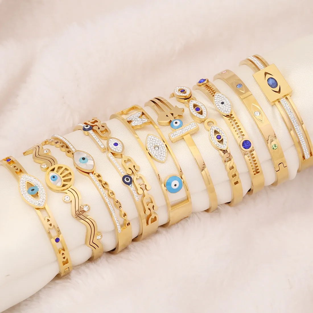 Evil Eye Edelstahl Armreif Armband Gold Vergoldet Zirkon Strass Herz Stern Schmetterling Mode Schmuck Für Damen
