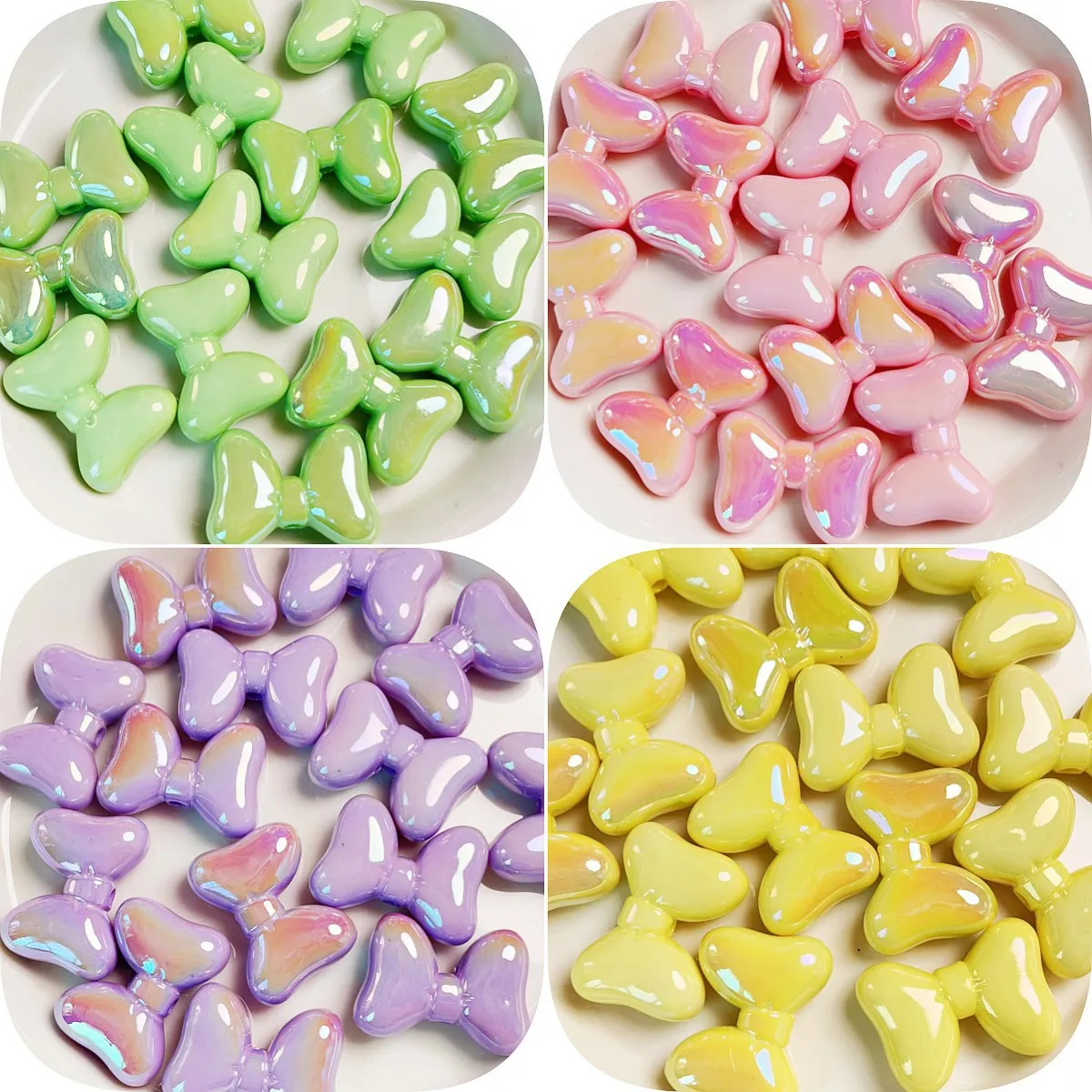 Iridescent Acrylic Bowknot Beads UV Plated DIY Jewelry Making Phone Chain Keychain Solid Color Accessories