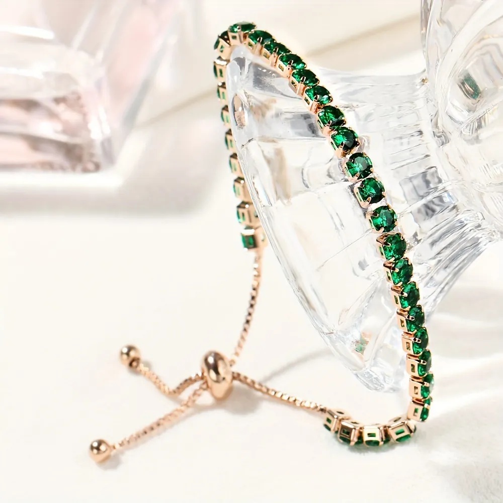 Bracelet En Alliage Élégant Avec Zircone Cubique Colorée Bijoux Bolo Coulissant Réglable Pour Femmes Mode Navette