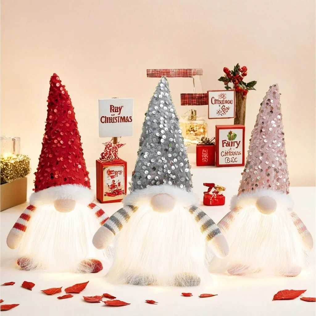 Christmas Gnome Gingerbread Man Plush Dolls LED Glowing Sequin Knitted Hat Faceless Rudolph Holiday Ornaments Home Decor