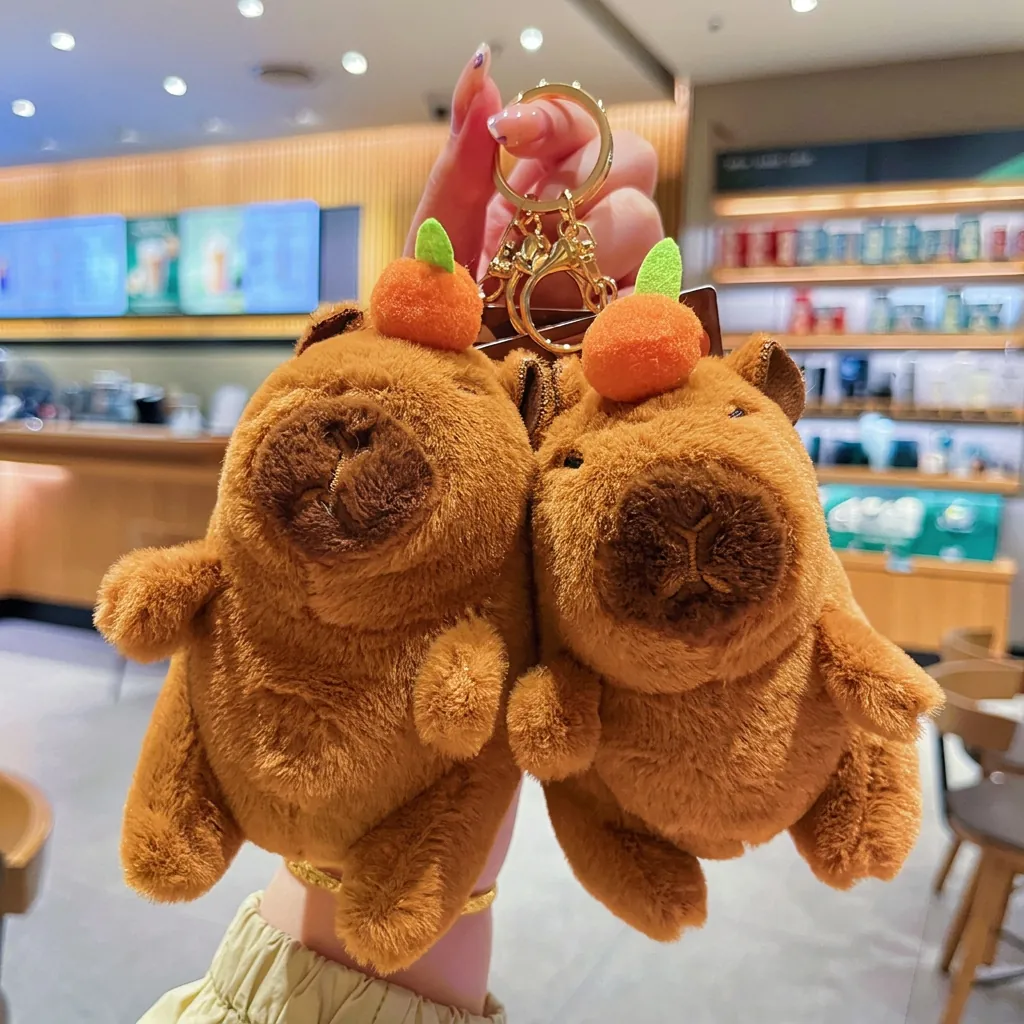 Cute Capybara Plush Keychain With Sound Shaking Function Cartoon Animal Bag Pendant Orange Decor Gift
