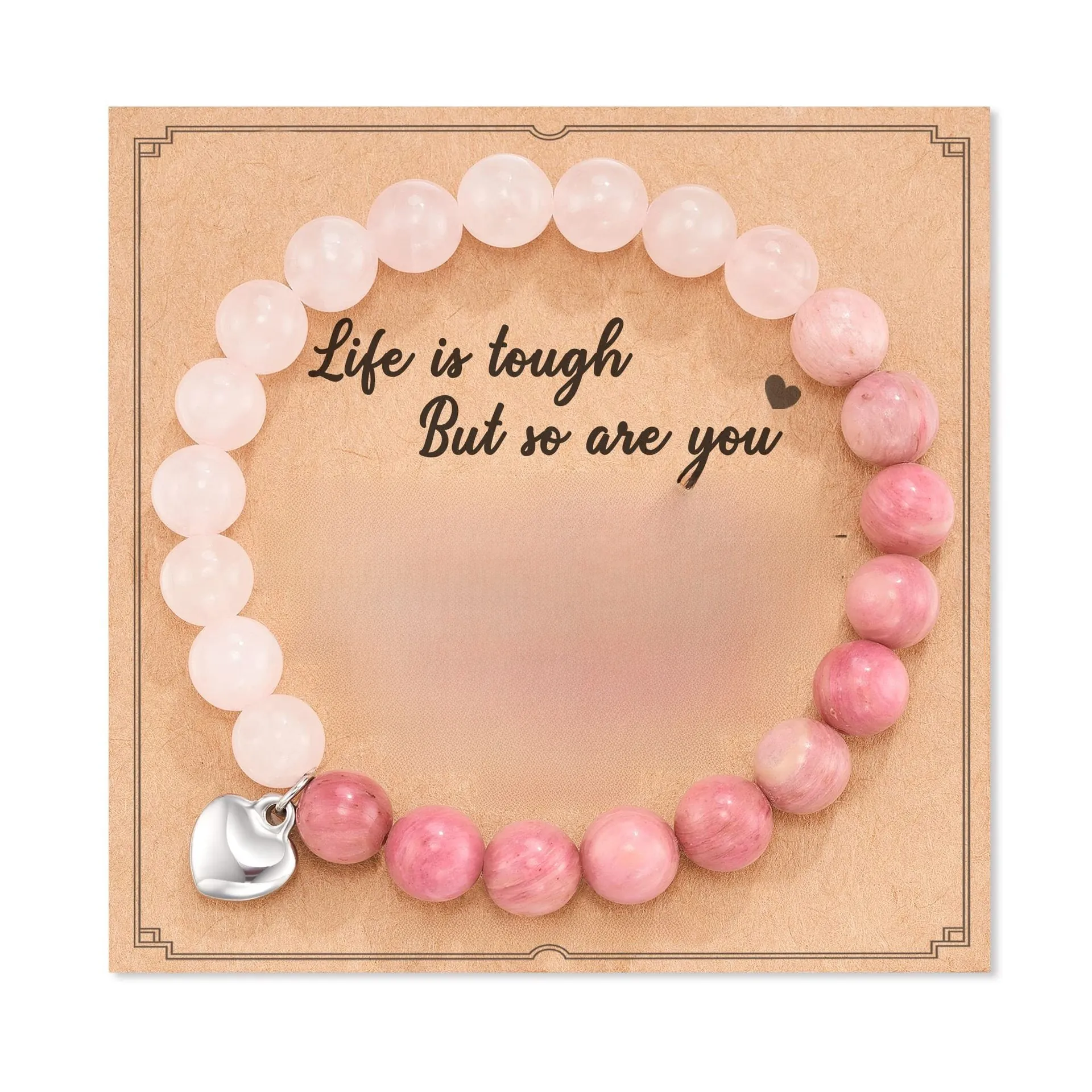 Natural Stone Beaded Bracelet With Heart Apple Pendant Zirconia Handmade Wish Card Fashion Jewelry For Women Teacher Gift