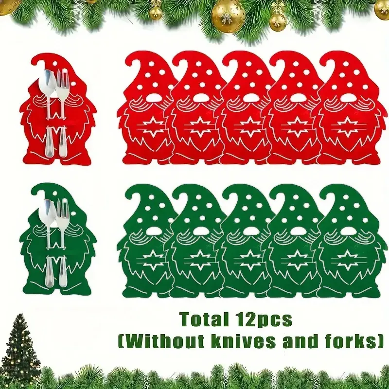 Portaposate Gnomo di Natale in Feltro Tasche per Posate Babbo Natale Rosso Verde Borse per Posate Decorative per Festa di Natale