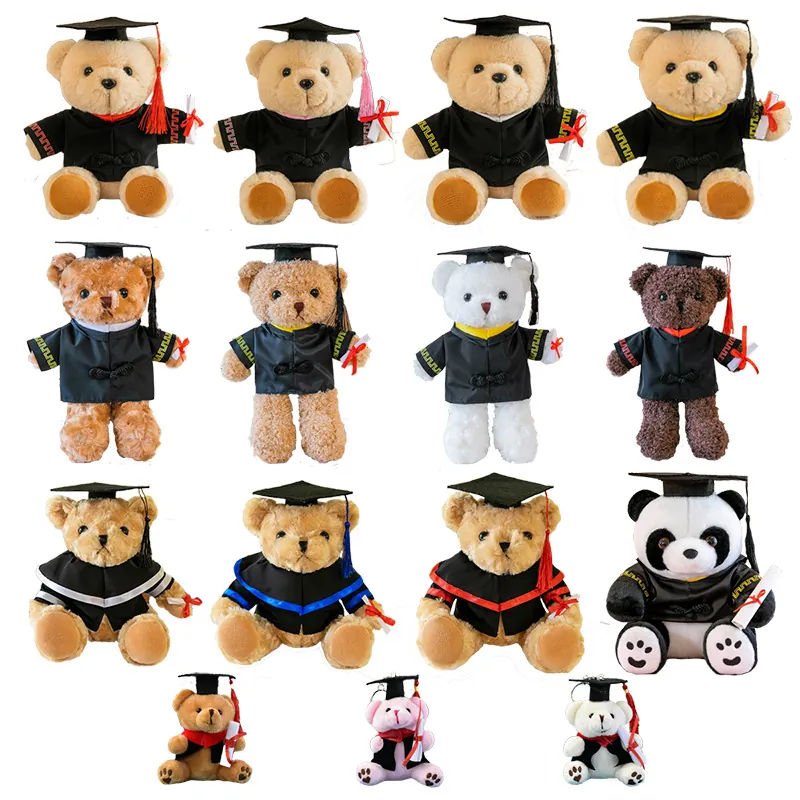 Graduation Teddy Bear Plush Toy With Academic Gown Doctoral Hat Diploma Scroll For Graduates School Season Gift Brown White