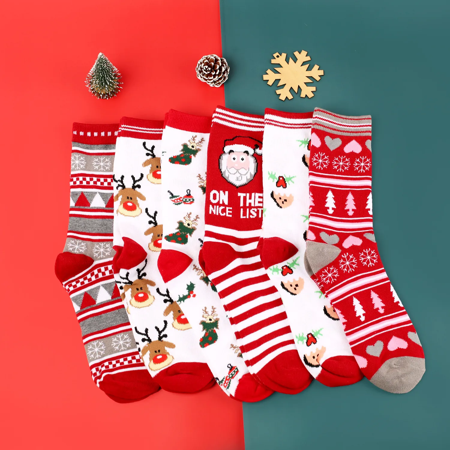 Christmas Socks Cotton Blend Mid Tube Santa Reindeer Snowflake Pattern Festive Holiday Gift For Adults Men Women